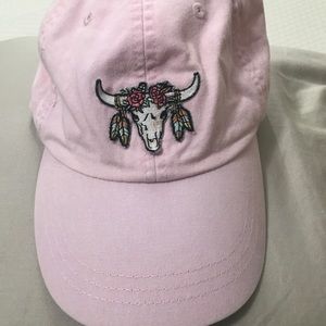 Pink ball cap w/ a flower skull
